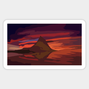 Kirkjufell Mountain Sunset Painting Sticker